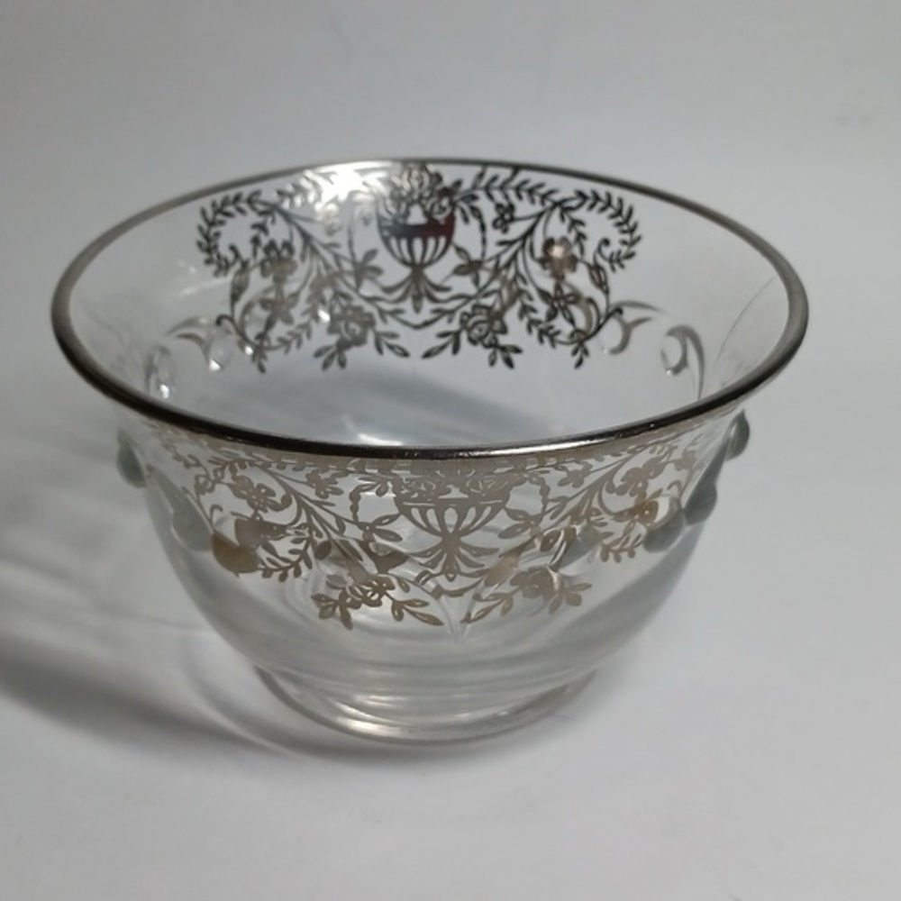 Viking Glass Silver Overlay Bowl 5inch Vintage Art Deco USA Made - Picture 1 of 6